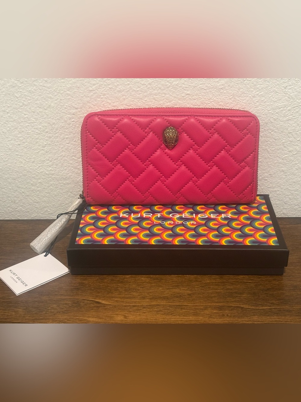 Kurt Geiger Hot Pink Quilted Zip-Around Wallet